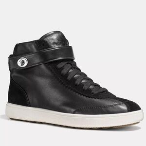 Coach Black High-Top Leather Sneaker with Strap